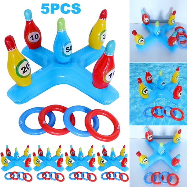 Juego Lanzamiento Bolos PVC Suministros Inflables Ligeros para Fiestas en La Playa (azul)