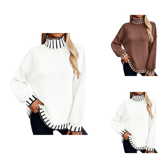 Sweater for Women, Plus Size Sweaters for Women, Striped High Neck Pullover, Loose Fit for Comfort and Style