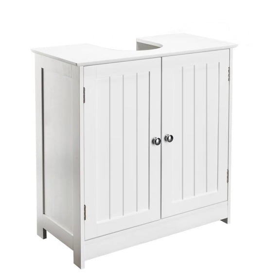 HUJHKIO White Bathroom Vanity with Sink Base Storage Cabinet, 2-Door MDF Waterproof Sink Stand for Bathroom Organization & Space Saving