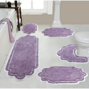 Home Weavers Inc Allure Collection 100% Cotton Non-Slip Bathroom Rug Set, Machine Washable Bath Rug, 5 Piece Bath Mat Set with Contour Purple