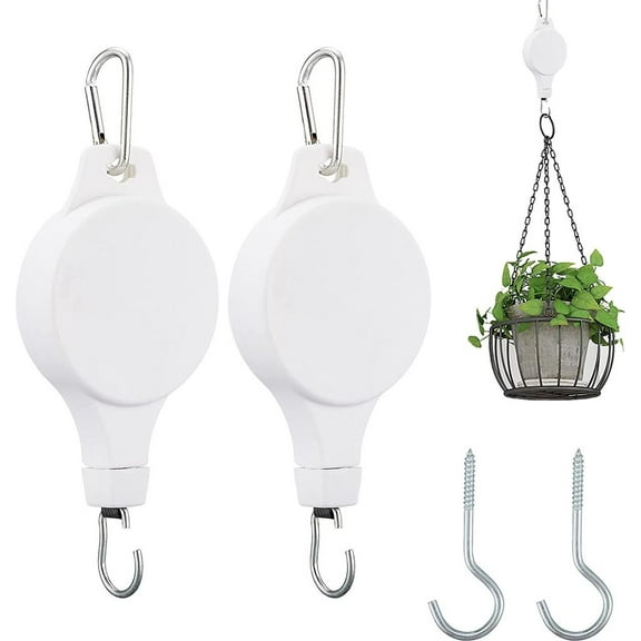 Indoor Outdoor Plant Hanger, Garden Baskets Retractable Plant Pulley, Heavy Duty Adjustable Hanging Flower Basket Hooks, Supports Birds Feeder, Sturdy Hanger Manual Pull Brake,