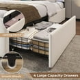 thumbnail image 4 of Queen Size Bed Frame with Storage Drawers and LED Lights, Upholstered Platform Bed, Adjustable Headboard Height, No Box Spring Required, Cream White, 4 of 8