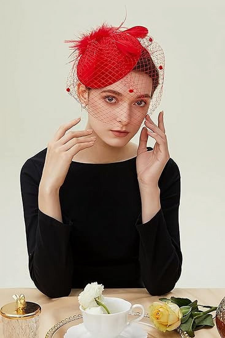 6576 Christmas Fascinators For Women Tea Party Veil Mesh Flower Headband QDC Fascinators for Women Tea Party Headband Hats Cocktail  main image 2