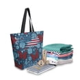 thumbnail image 2 of Open Top Canvas Tote Bag with Zipper Reusable Shopping Bag 13.5x15" Roomy Carryall Red Butterflies and Flags, 2 of 9