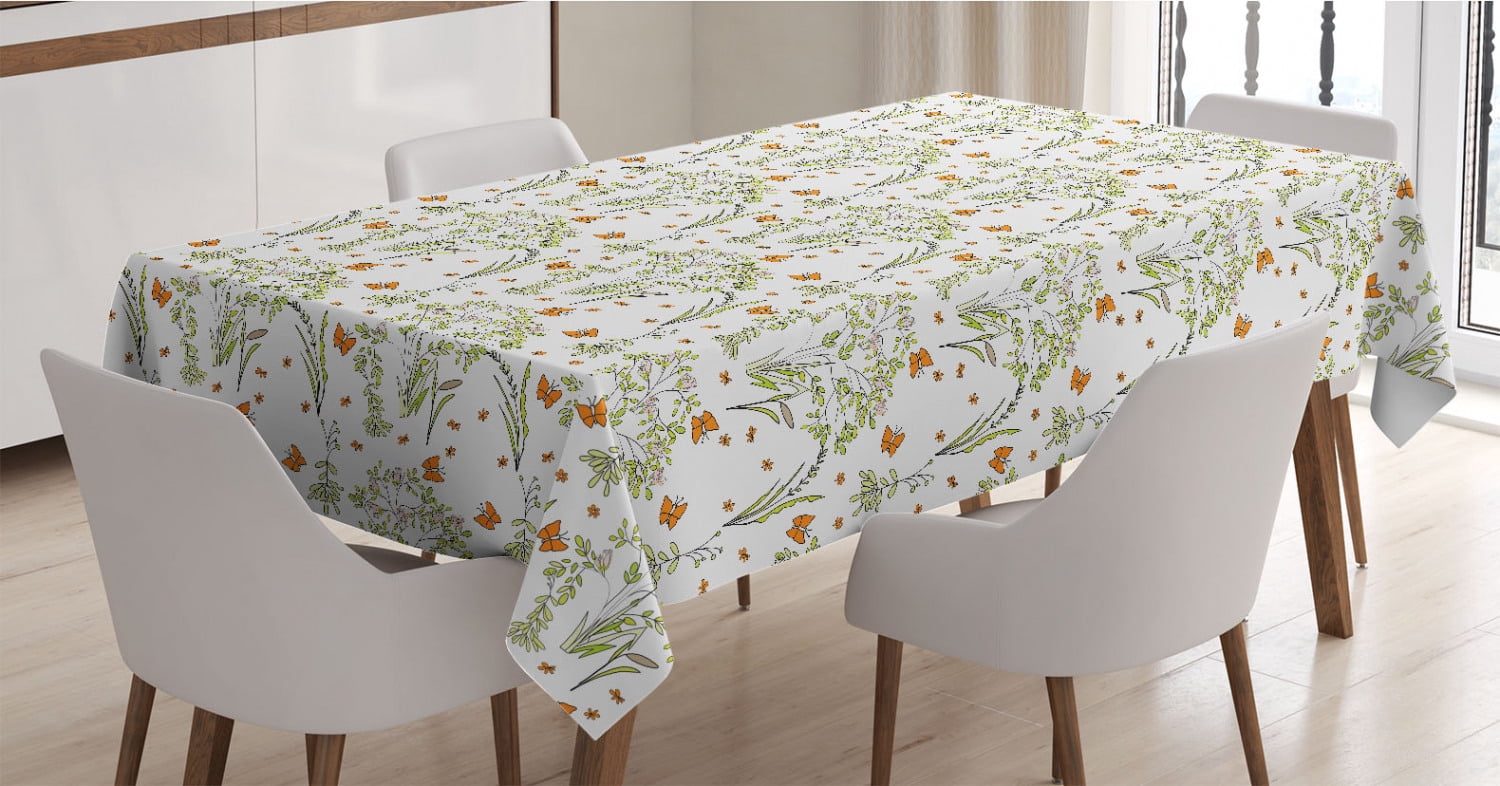Spring Tablecloth Texture Spring Tablecloth, Butterflies Flying Flower Field Shabby Seasonal ...