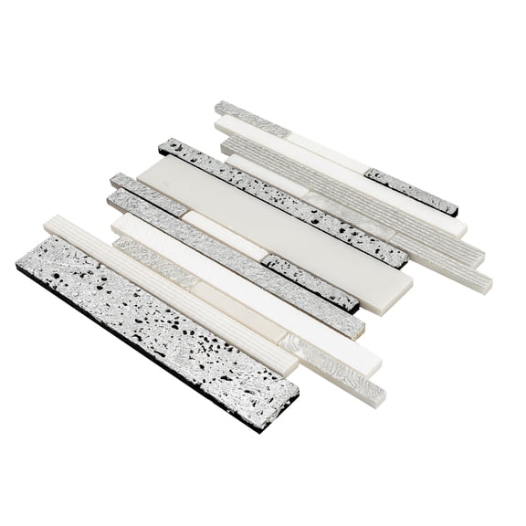 Artisana 12x12 in. White Silver Polished, Textured, Foiled Stone Linear Stack Mosaic Wall and Floor Tile (4.83 sq ft/case, 5-Pack)