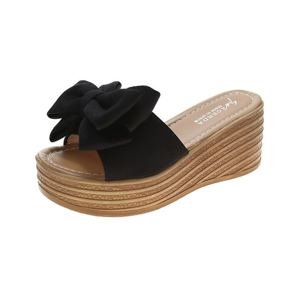 VerPetridure Wedge Sandals for Women Women Bowknot Beach Summer Slippers Platform Slope Heels Plus Size Shose