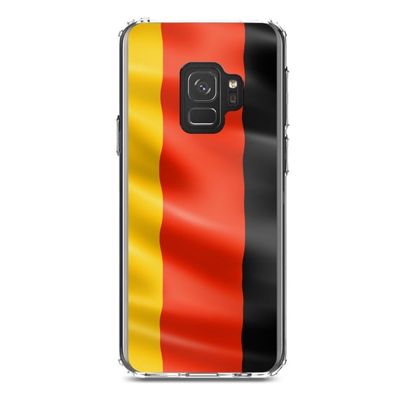 DistinctInk Clear Shockproof Hybrid Case for Samsung Galaxy S9 (5.8" Screen) - TPU Bumper, Acrylic Back, Tempered Glass Screen Protector - Germany Waving Flag
