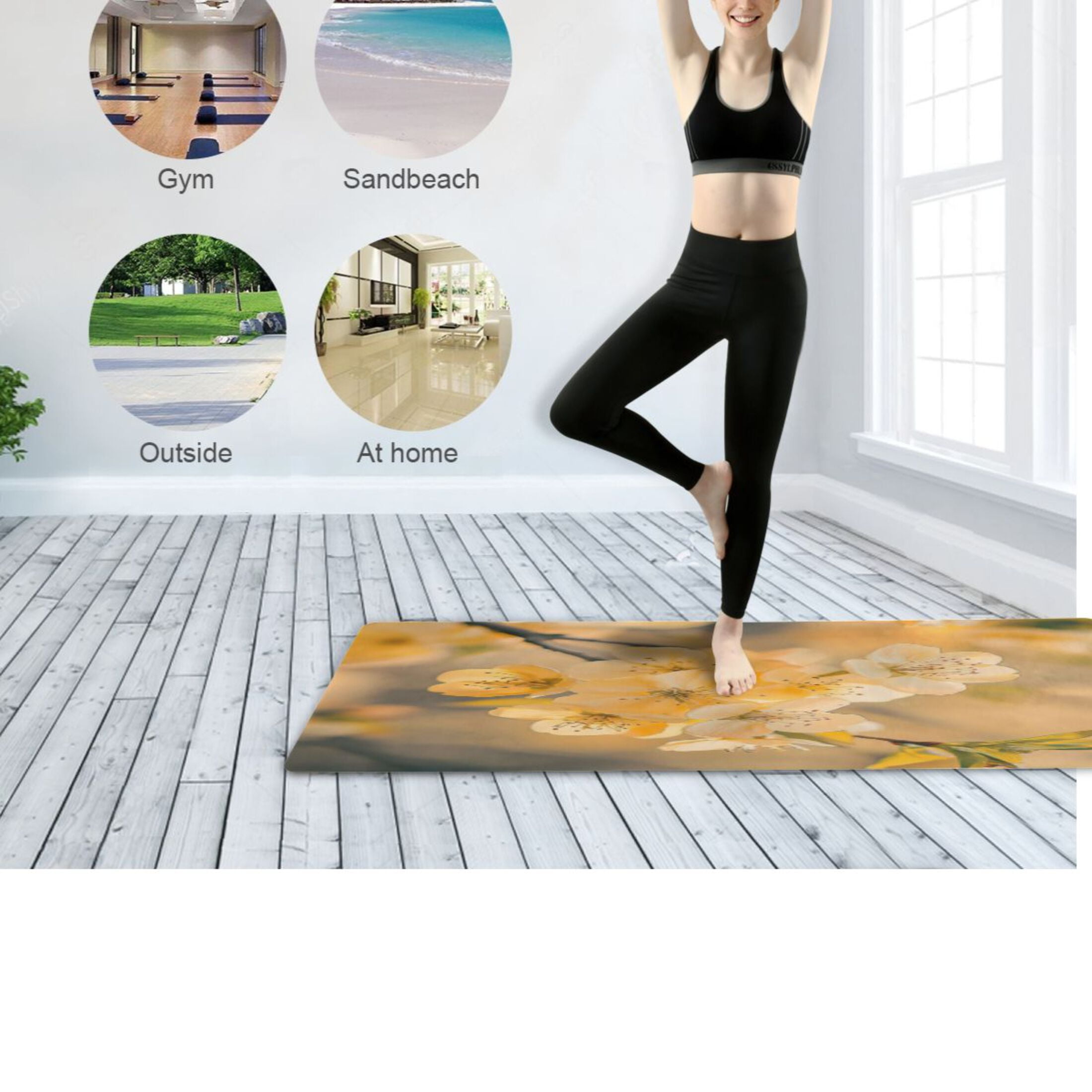 BZSMCE Yoga Mat Women Fitness Mat Spring Blossom Glow Pattern
