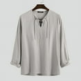thumbnail image 3 of INCERUN Mens Long Sleeve Retro V Neck Linen Lace Up Shirts Pullover Tops, 3 of 4