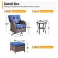 thumbnail image 5 of PARKWELL 5 Pieces Patio Furniture Set, Outdoor Swivel Gliders Rocker, All-Weather Wicker Conversation Set with Rattan Rocking Chair, Ottoman and 5" Thick Cushion for Porch Deck, Brown/Navy, 5 of 10