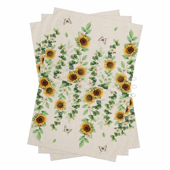 Sunflowers Butterfly Kitchen Towels Set of 3, Water Absorbent Dish Towel, Spring Floral Pastoral Rustic Decorative Hand Towels - Quick Drying Cloth for Cooking Baking, 18x28 Inch