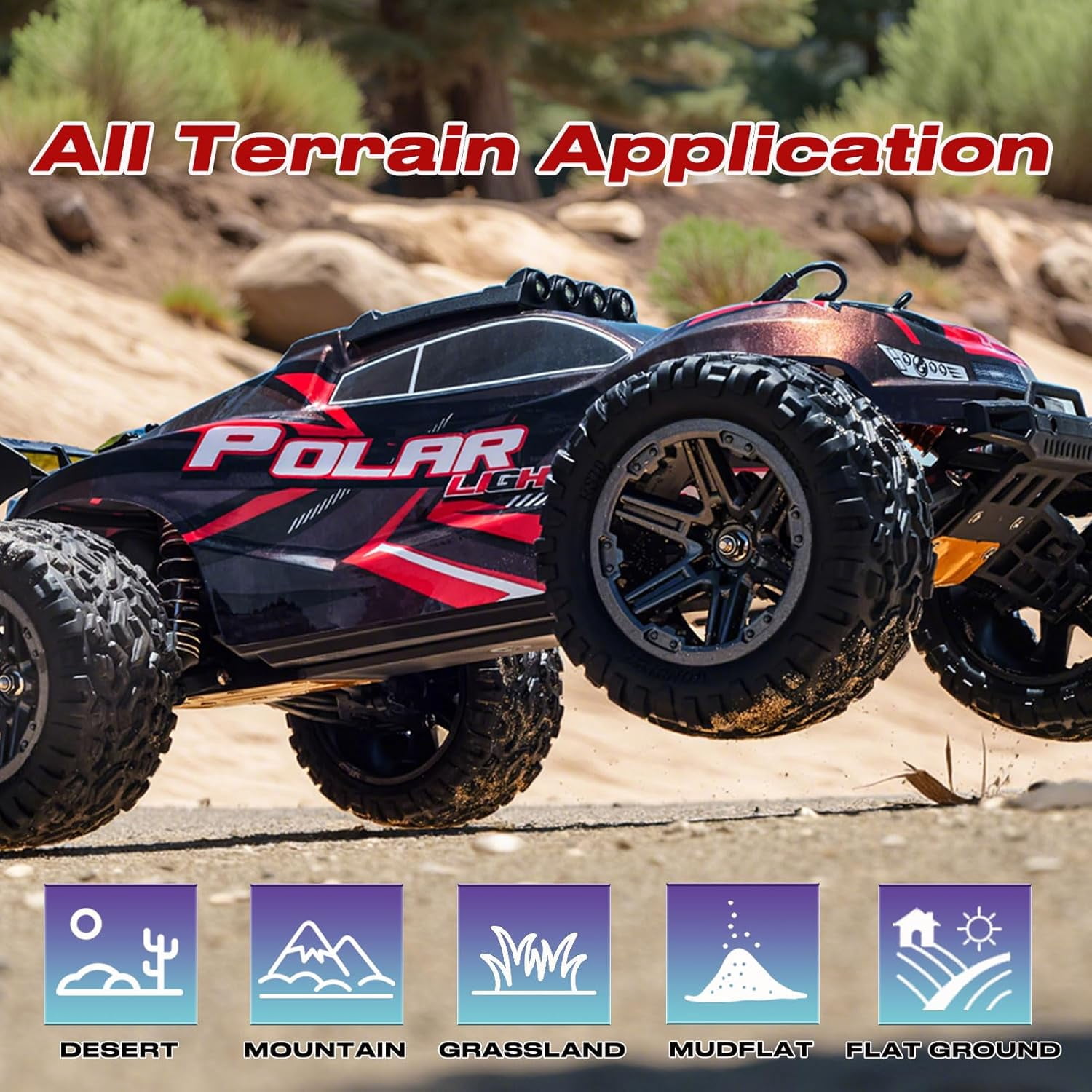 1:10 Large Rc Cars,18-Inch Remote Control Car Trucks with Lights,45+KM/H RC Off-Road Electric Truck, Includes 2 Rechargeable 2600mAh Batteries, Rc Cars for Adults & Boys