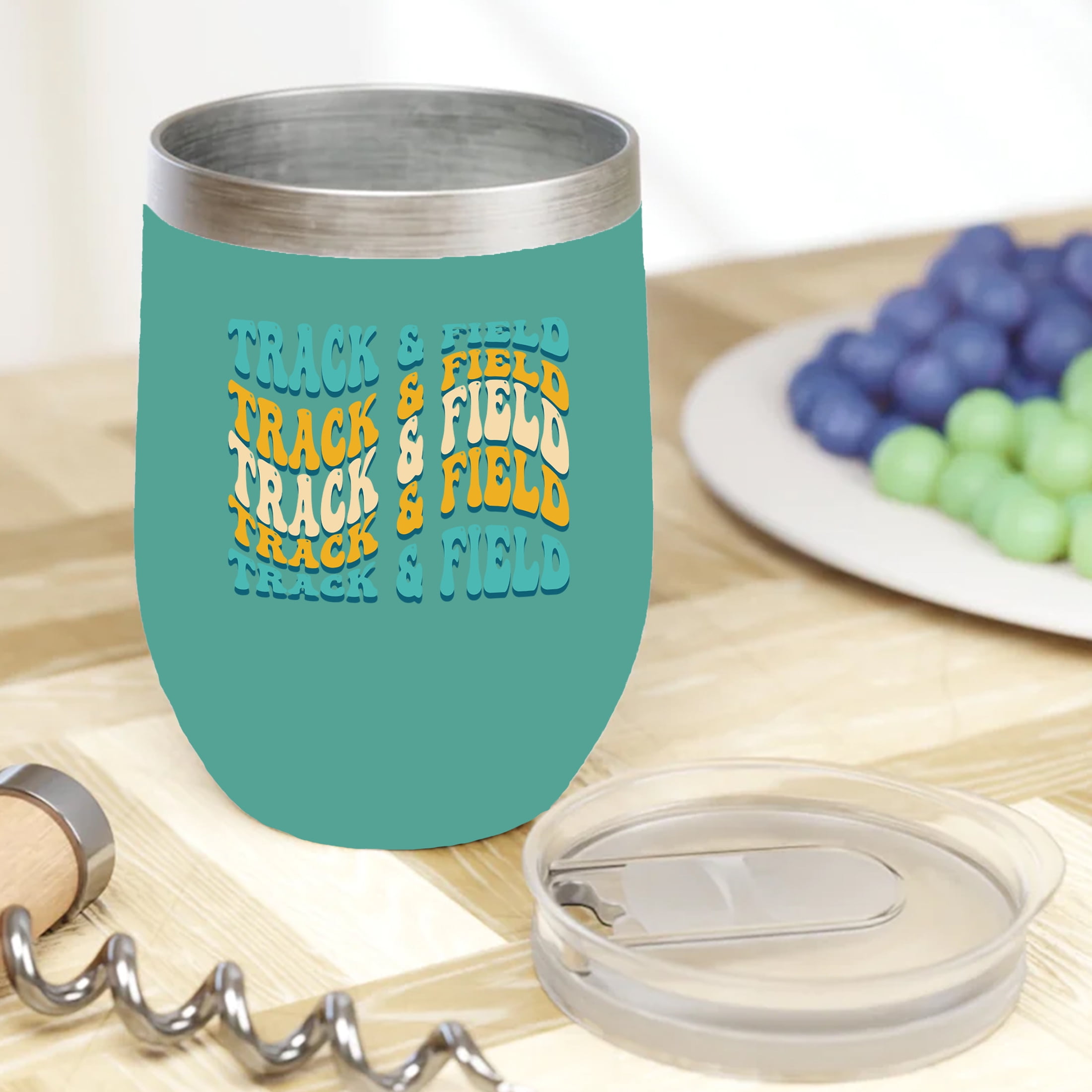 Track & Field, Athlete or Sports Themed, Groovy Retro Wavy Text Merch Gift, Mint 12oz Wine Tumbler