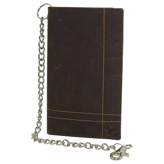 RFID Blocking Bifold Vintage Leather Credit Card ID Holder Long Steel Chain Wallet