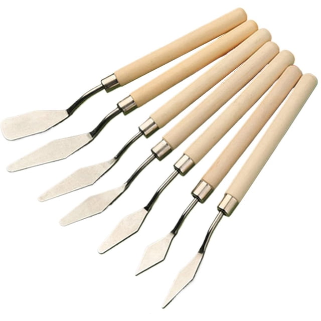 Oil Painting Scraper Set for Creative Painting, 7-Piece Set, Stainless Steel and Wood, Comfortable Grip