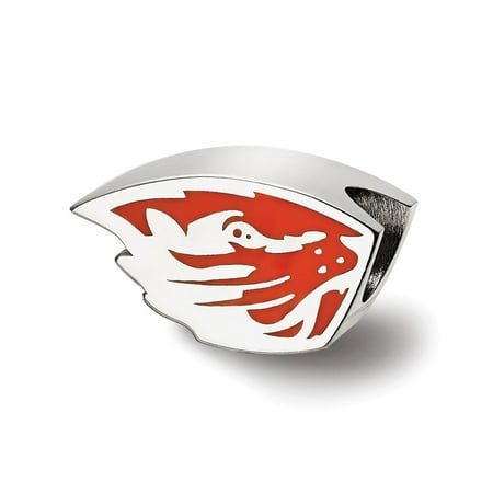 Beaver Jewelry Charm - Mia Diamonds Sterling Silver LogoArt Oregon State Univ Beaver Head Enameled Extruded Logo Bead Charm for Charm Bracelet