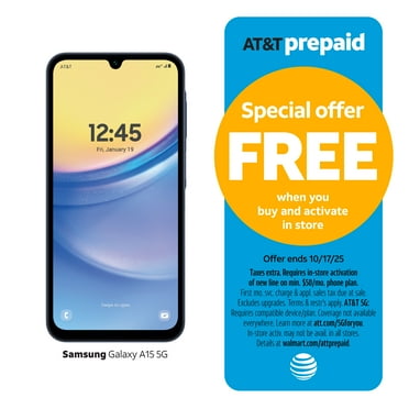 AT&T Samsung Galaxy A15 5G, 64GB, Blue Black - Prepaid Smartphone