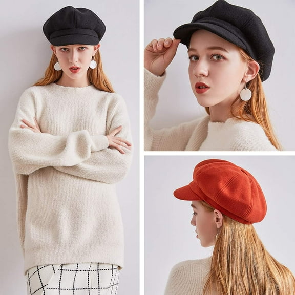 Women's Wool Blend Newsboy Hat with Drawstring, Ventage Casual Style Cabbie Cap for Cold Days 1Pack