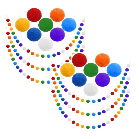 2 Pack Rainbow Pom Pom Garland, Cute Colorful Felt Ball Garland LGBT Progress Pride Rainbow Hanging Decorations for Christmas Tree Home Decor Wedding Birthday Party Supplies