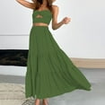 thumbnail image 5 of ASFGIMUJ Women's Skirts Tutu Boho Elastic Waist Pleated A-Line Flowy Swing Tiered Long Beach Skirt Dress With Pockets Green L, 5 of 7