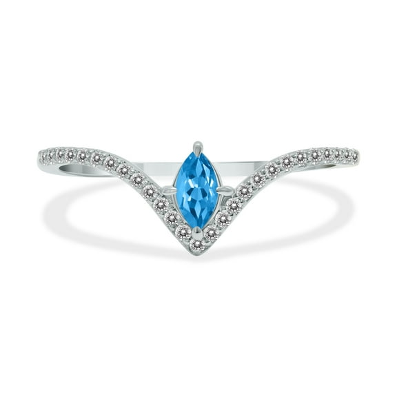 SZUL Women's 1/4 Carat TW Blue Topaz and Diamond V Shape Ring in 10K White Gold
