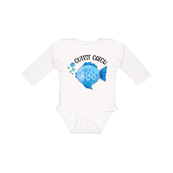 Inktastic Cutest Catch Cute Blue Fish Boys or Girls Long Sleeve Baby Bodysuit
