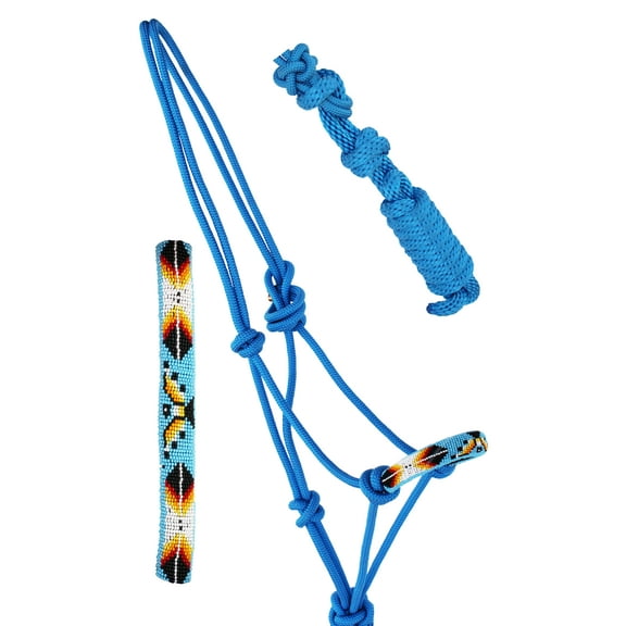 Nylon Horse Braided Beaded Noseband Rope HALTER Lead Rope Tack Blue 606RT27