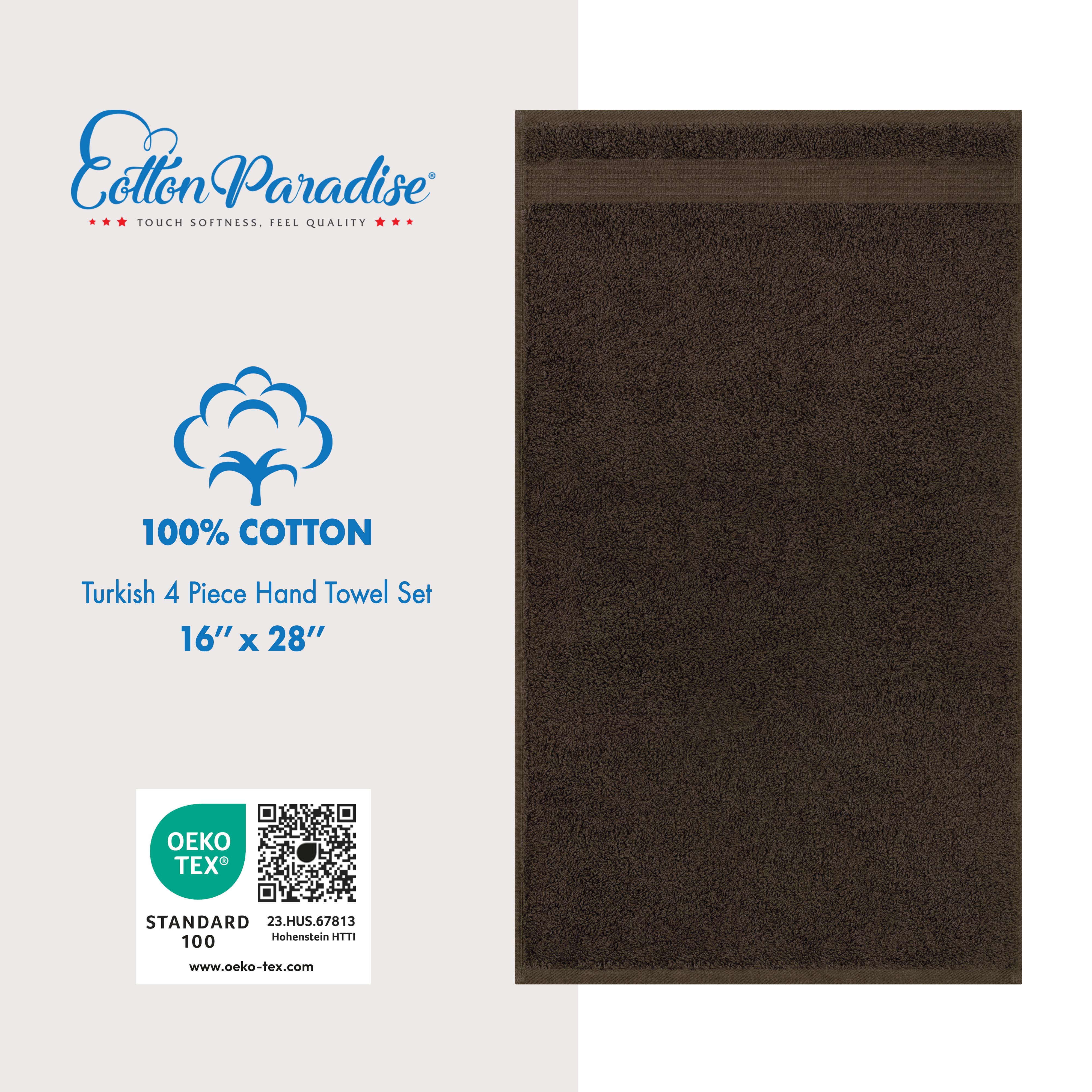 Cotton Paradise 100% Cotton Turkish 4 Piece Hand Towel Set, Soft Absorbent Face Towels Clearance Set, Brown