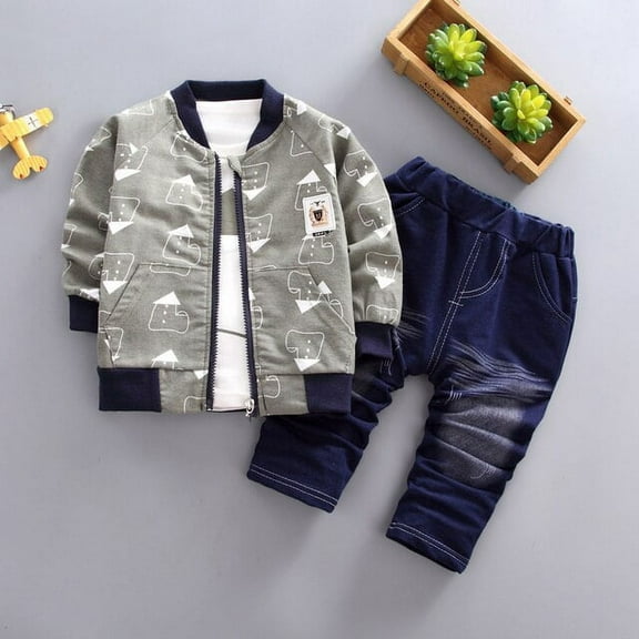 Boys' and babies' fashion cotton top trousers three-piece suit Spring and Autumn Boys' and Newborns' Children's Wear Suit.