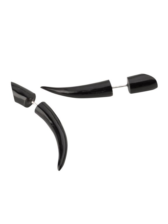 45 mm Natural Horn Curved Spike Fake Ear Stretchers - Goth Spikes Black Earrings - Fake Ear Tapers for Women and Men - Fake Tribal Gauges - Bone Earrings Halloween - Carved Bone Jewelry