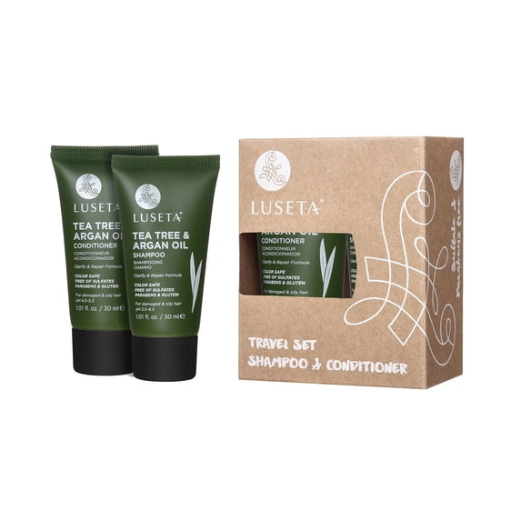 Luseta Tea Tree & Argan Oil Detangling Shampoo & Conditioner Travel Set 2 x 1.01oz for Damaged & Oily Hair - Sulfate Free Paraben Free