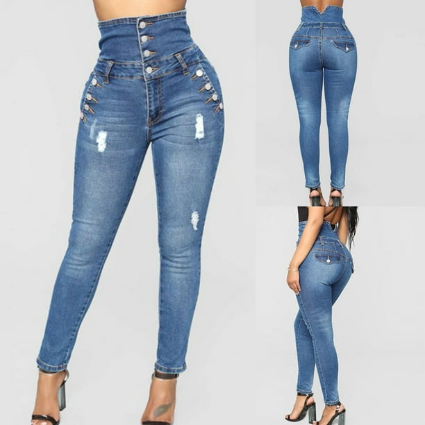 CEHVOM Women s High Waisted Elasticity Skinny Pants Jeans All match Pencil Long Trouse