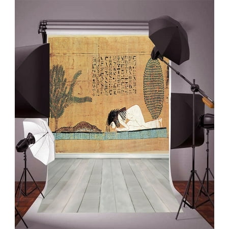 Image of HelloDecor 5x7ft Photography Background Egyptian Wall Painting Writing Figures Illustration Artistic Culture Ancient Wall Design Stripe Wood Floor Per