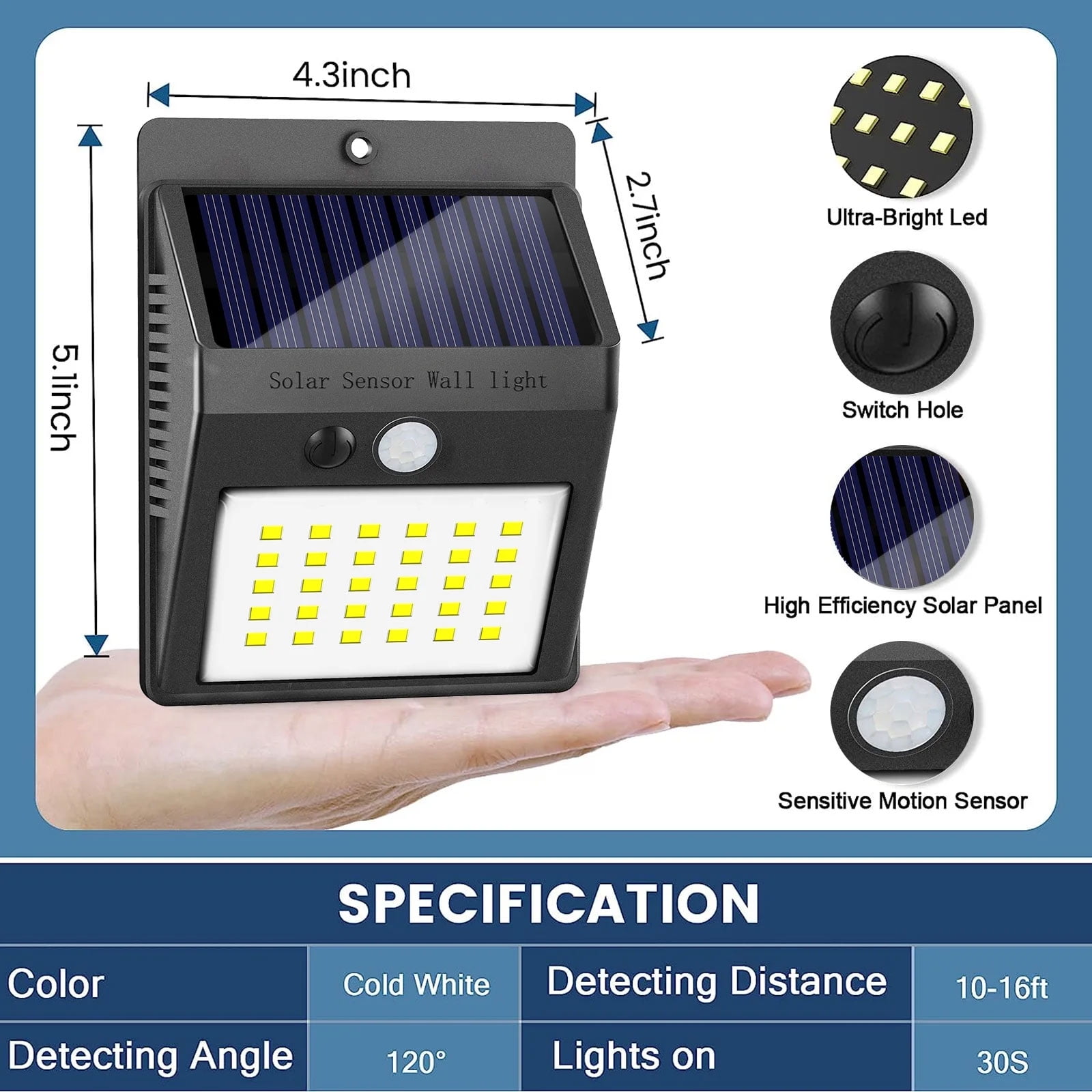 Solar Lights Outdoor Waterproof, LED Wireless Motion Sensor Outdoor Lights for Yard Garden Fence Deck Garage, 8Pack