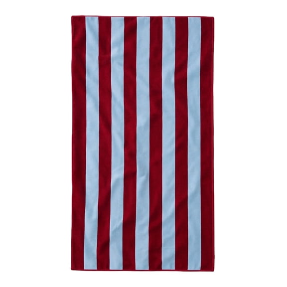 Extra Large Organic Cotton Striped Beach Towel - Burgundy & Sky Blue