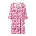 thumbnail image 4 of 2024 Clearance! JINMGG Dress for Women under 10 Women Casual Summer Dresses 3/4 Sleeve Party Tunic Swing Casual V Neck Boho Paisley Print Lace Trim V-neck Midi Dress Pink XXL, 4 of 5
