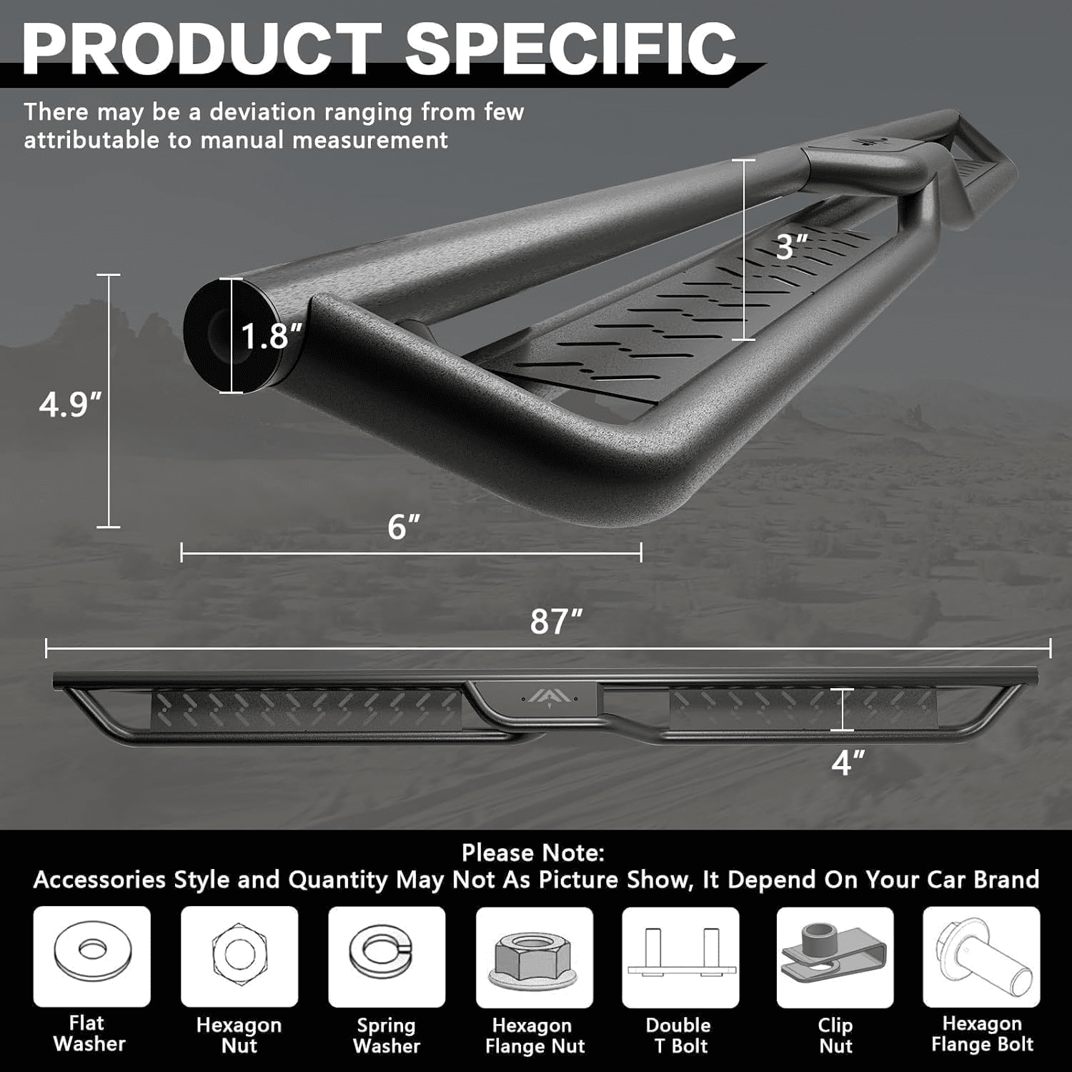 TPA Running Boards Compatible for 1999-2008 Ford F-250 F-350 F-450 F-550 Super Duty Super Crew Cab (4 Full Size Doors), Two-Stairs Side Step Rails Coated Black Carbon Steel Nerf Bars Drop Step Bar