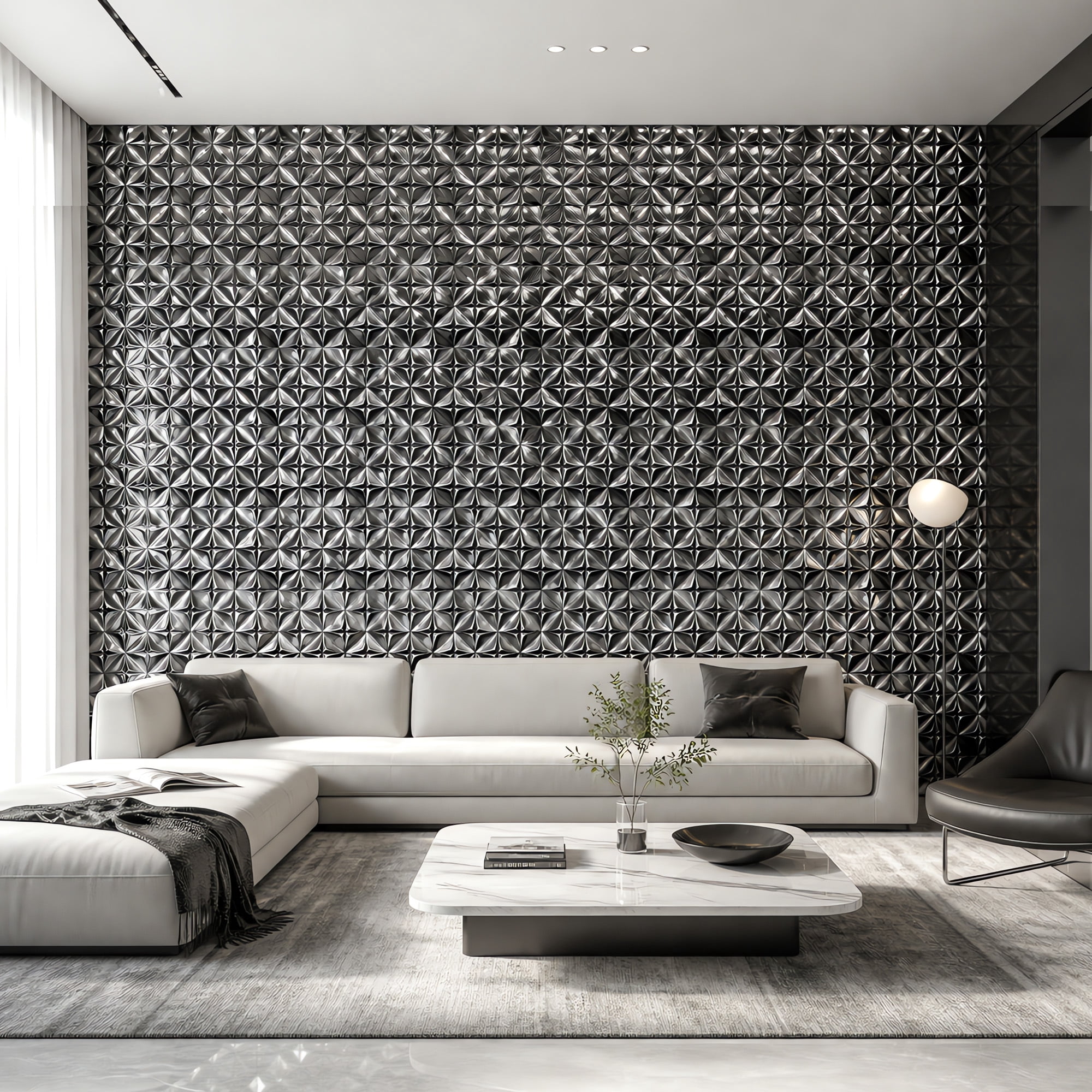 BEAUTYPEAK 5PCS 12"x 12" 3D Wall Panels Metal Wall Decor Panels for Home, Black