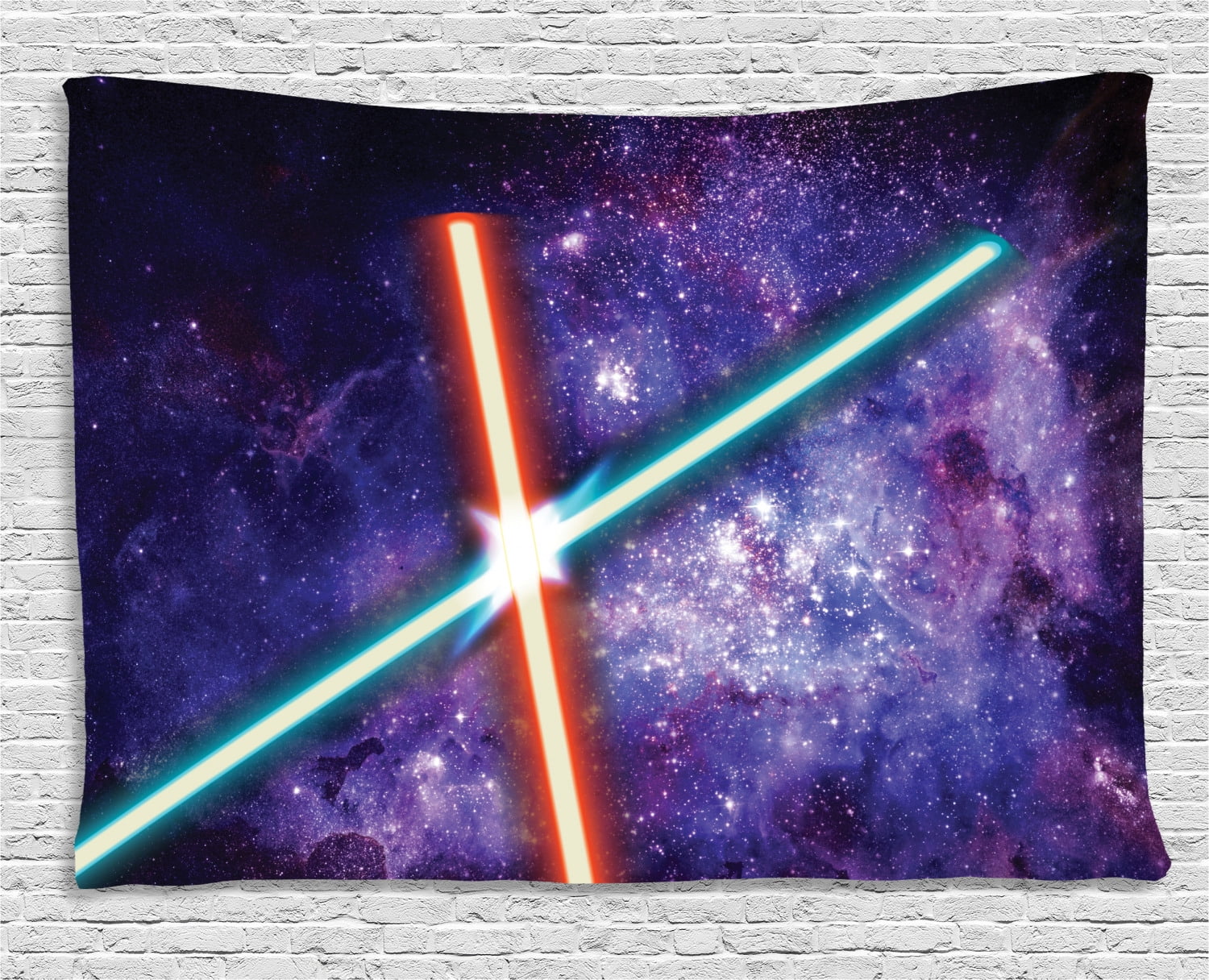 Galaxy Tapestry Two Crossed Light Swords Futuristic Battle Fantastic Galaxy Wars Themed Print Wall Hanging For Bedroom Living Room Dorm Decor 60w X