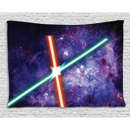 Galaxy Tapestry Two Crossed Light Swords Futuristic Battle Fantastic Galaxy Wars Themed Print Wall Hanging For Bedroom Living Room Dorm Decor 60w X