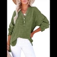 thumbnail image 2 of Blusas Casuales de Larga con Cuello en V y Botones para Mujer, Blusas Lisas de Gran Tamaño. Verde M, 2 of 7