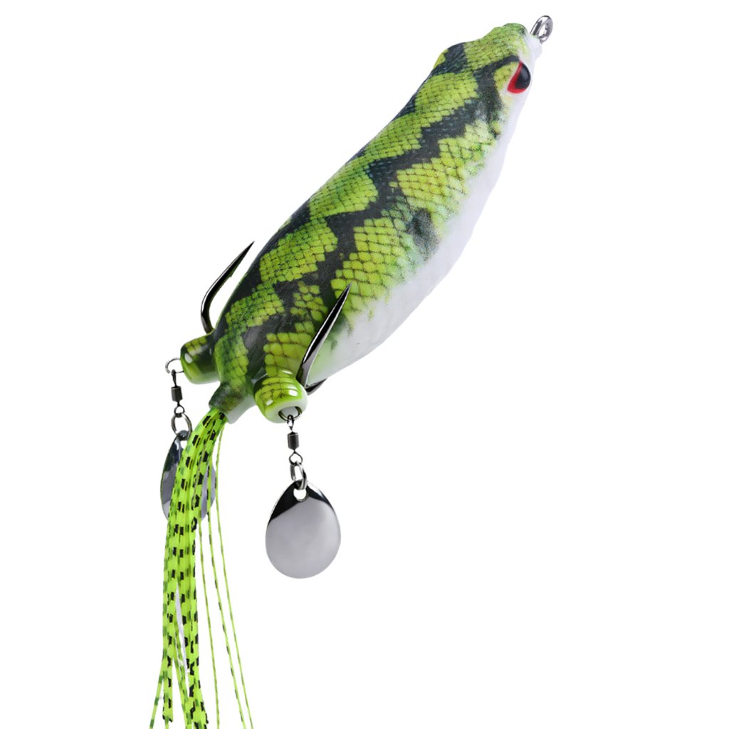 Aellinatey Frog Fishing Lure with Rear Spinner for Shallow Cover Angling Soft PVC Profile Floating Build Skirt Tail 14.5 cm