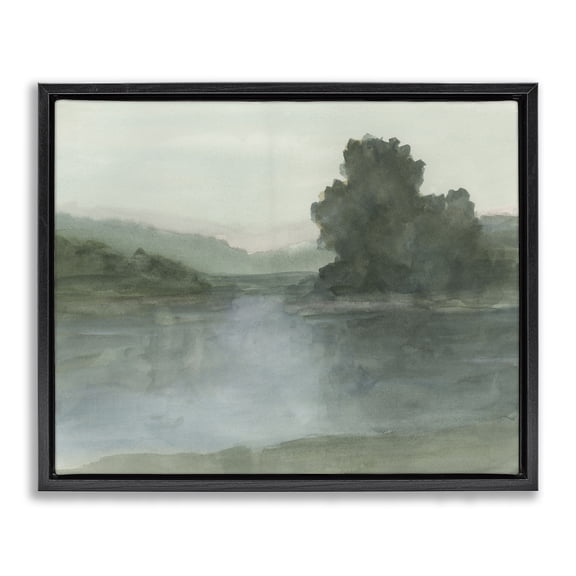 Stupell Industries Tranquil Lake at Twilight Abstract Painting Black Floater Framed Canvas Art Print Wall Art, 21 x 17
