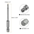 thumbnail image 2 of Uxcell 5Pcs Ball End Hex Head Wrench Screwdriver Bit H2.5 1/4" Hex Shank 2.5" Long Metric Magnetic S2 Steel, 2 of 6
