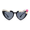 thumbnail image 2 of Girls Child Size Flower Girl Beads Cat Eye Heart Shape Plastic Sunglasses All Black, 2 of 4