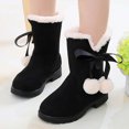 thumbnail image 2 of Tao Tao Snow Boots For Girls Chunky Short Boots Solid Color Ankle Boots With Balls For Toddler Girls Winter Warm Walking Shoes Black 35, 2 of 5