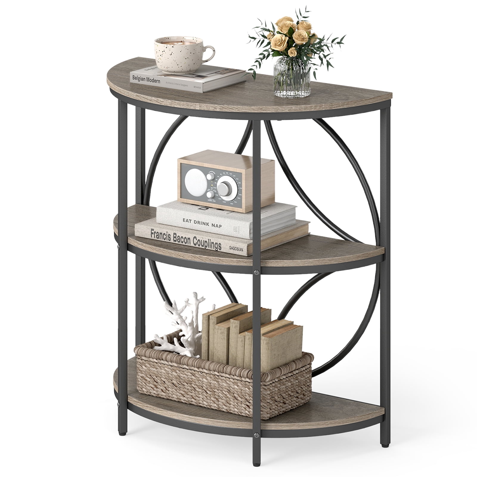 Gymax Industrial Side Table 3-Tier End Table w/ V-Shaped Magazine