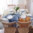 thumbnail image 5 of Blue Orange Pumpkins Fall Rectangle Tablecloths 60x90,White Thanksgiving Eucalyptus Leaves Beige Table Cloth Table Cover Indoor/Outdoor Tabletop Decor for Wedding Holiday Party Dinner Baby Shower, 5 of 7