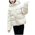 thumbnail image 5 of CQONEPT Women's Puff Padded Coats Full Zip Up Hoodie Jacket Quilted Puffer Down Overcoat Insulated Winter Coats with Pockets White L, 5 of 5